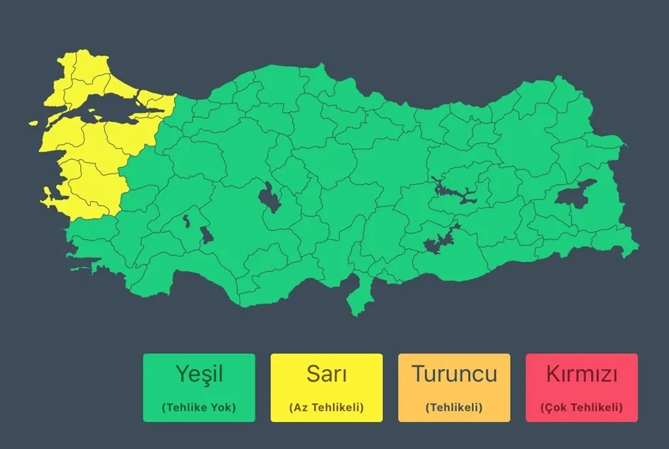 11 il için sarı kodlu fırtına uyarısı